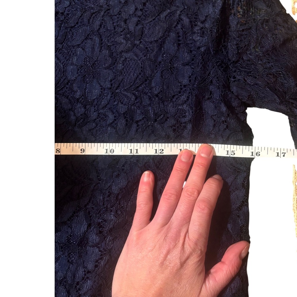 Pim + Larkin Womens Navy Blue Floral Lace 3/4 Sleeve Boat Neck Top S RN 54023 - Picture 5 of 6